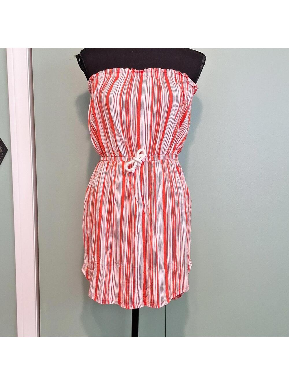 Billabong strapless Orange and White summer dress Size Small